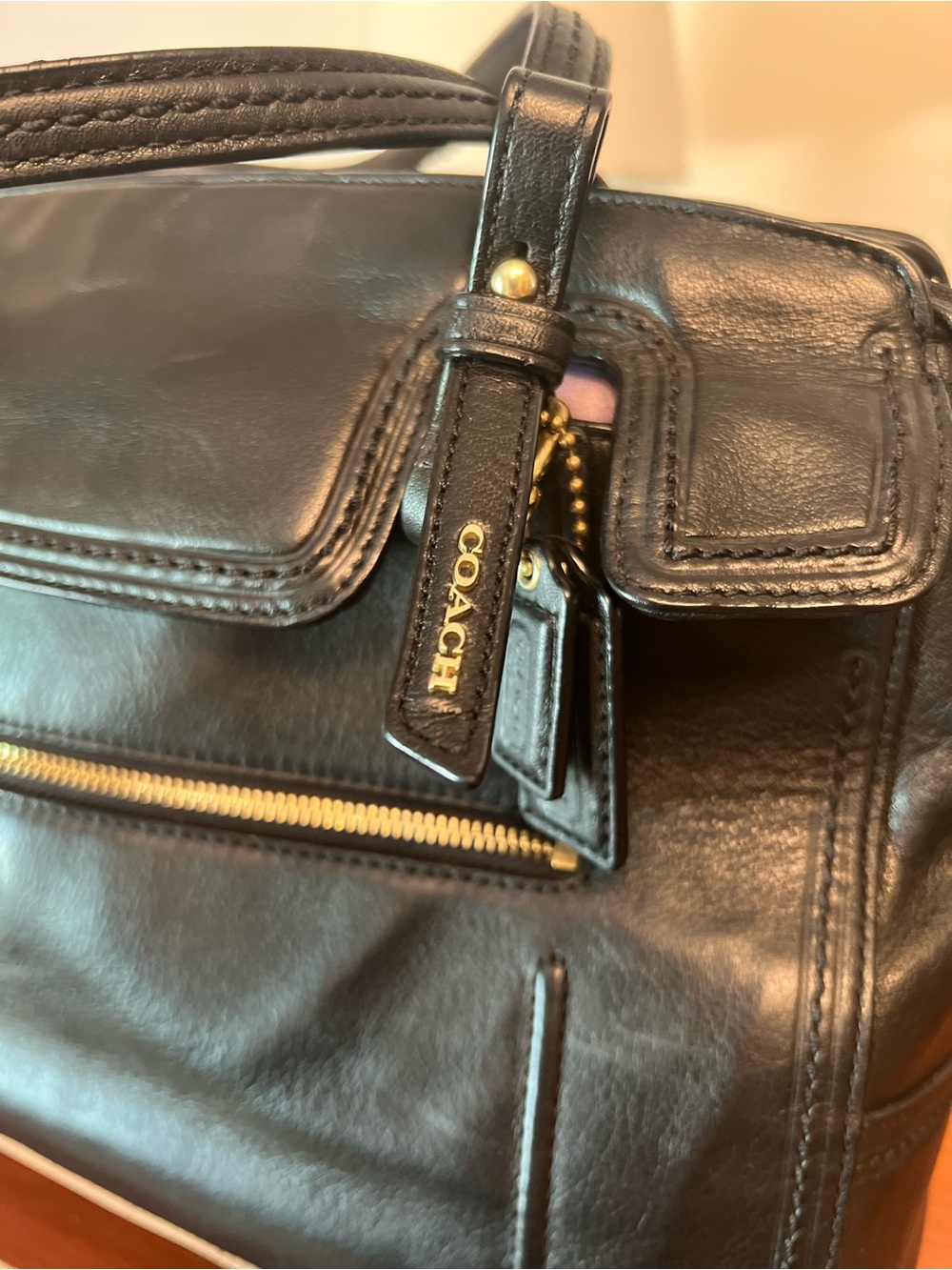 Coach Black Smooth Leather Double Handled Bag Purse - Picture 3 of 9